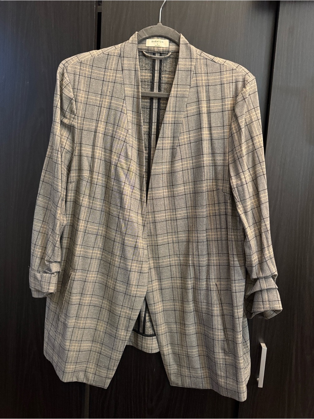 Babaton Gray Plaid Open-Front Blazer
